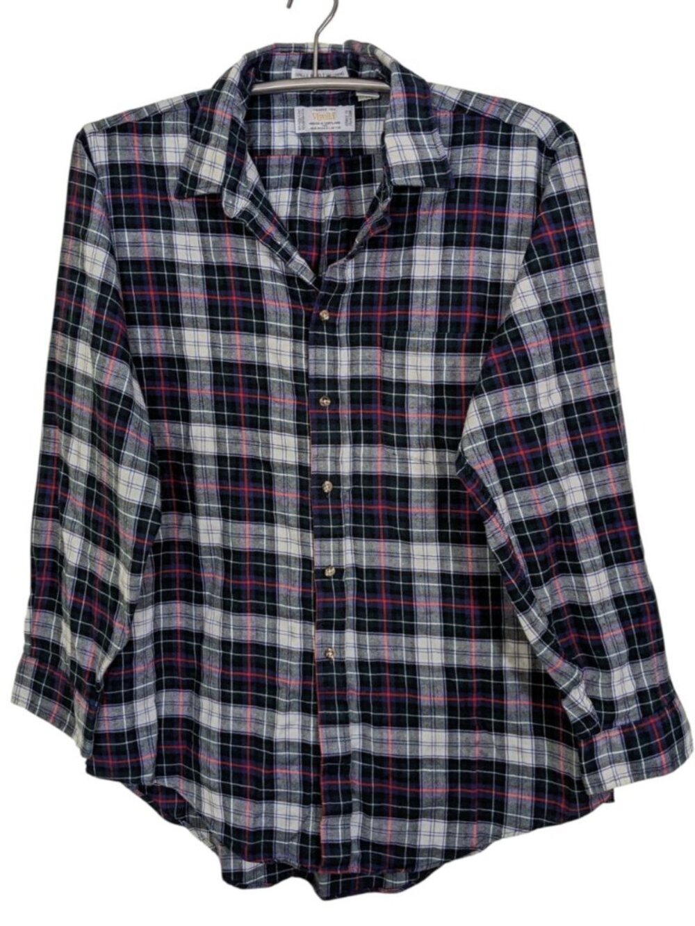 Viyella Button Down Shirt Mens XL Blue Plaid Cotton Wool Blend Woven In Scotland